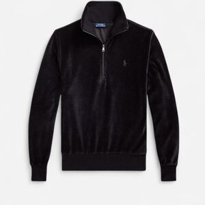 Ralph Lauren Polo Black Velour Quarter-Zip Fleece Sweatshirt Women’s Size Small